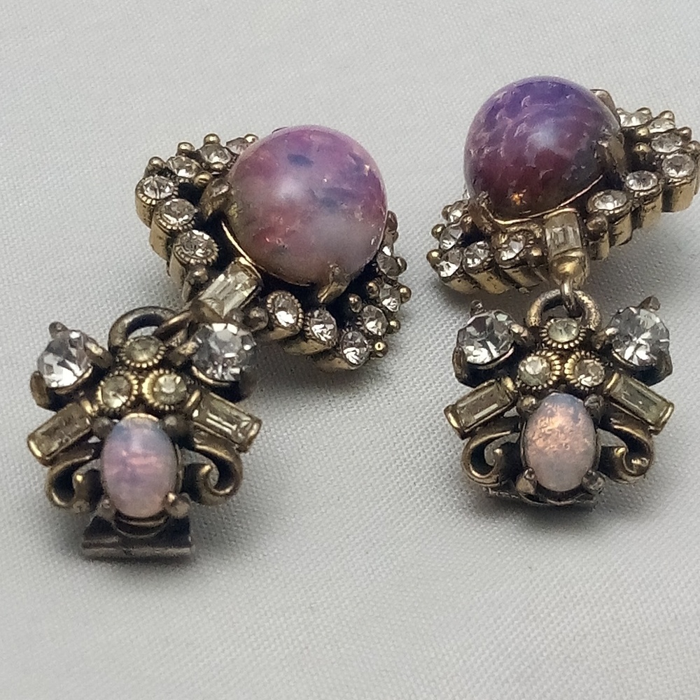 Vintage Hollycraft Foiled Opal Glass Earrings - Picture 7 of 8